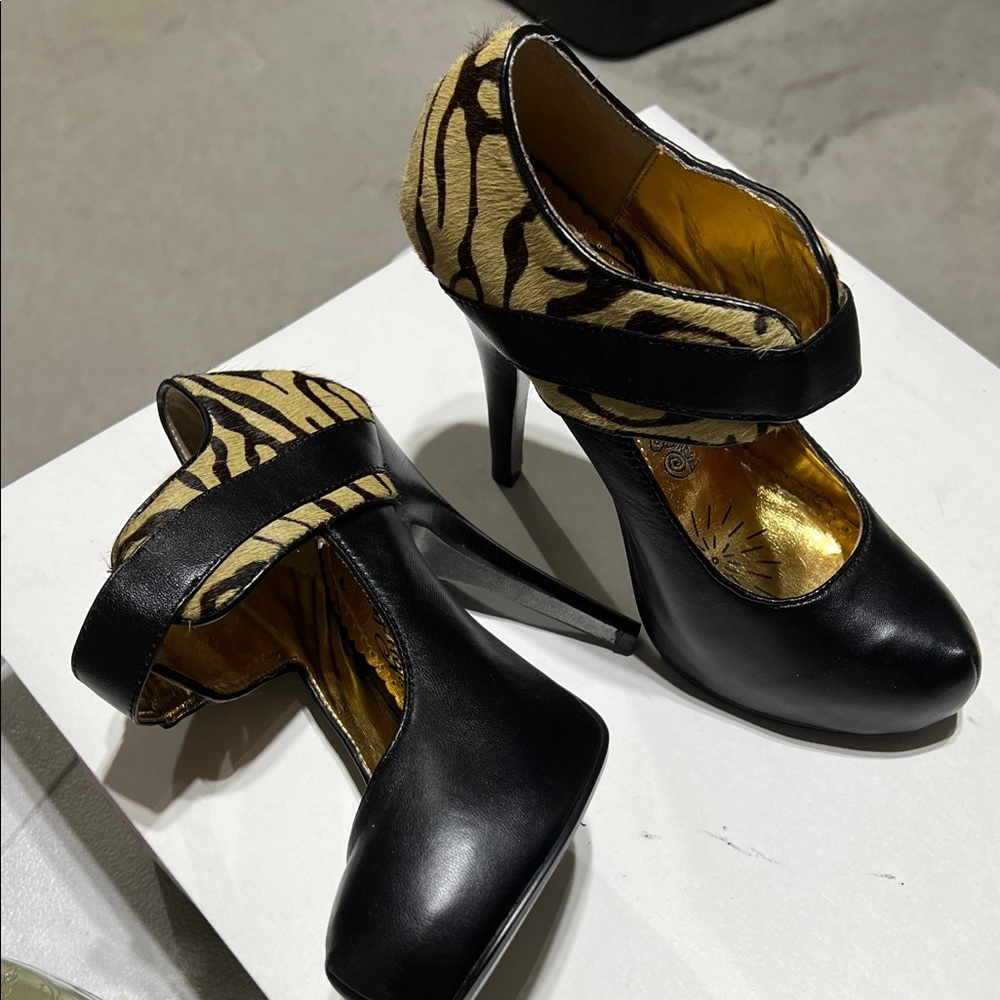 Elegant Black and Animal Print Heels